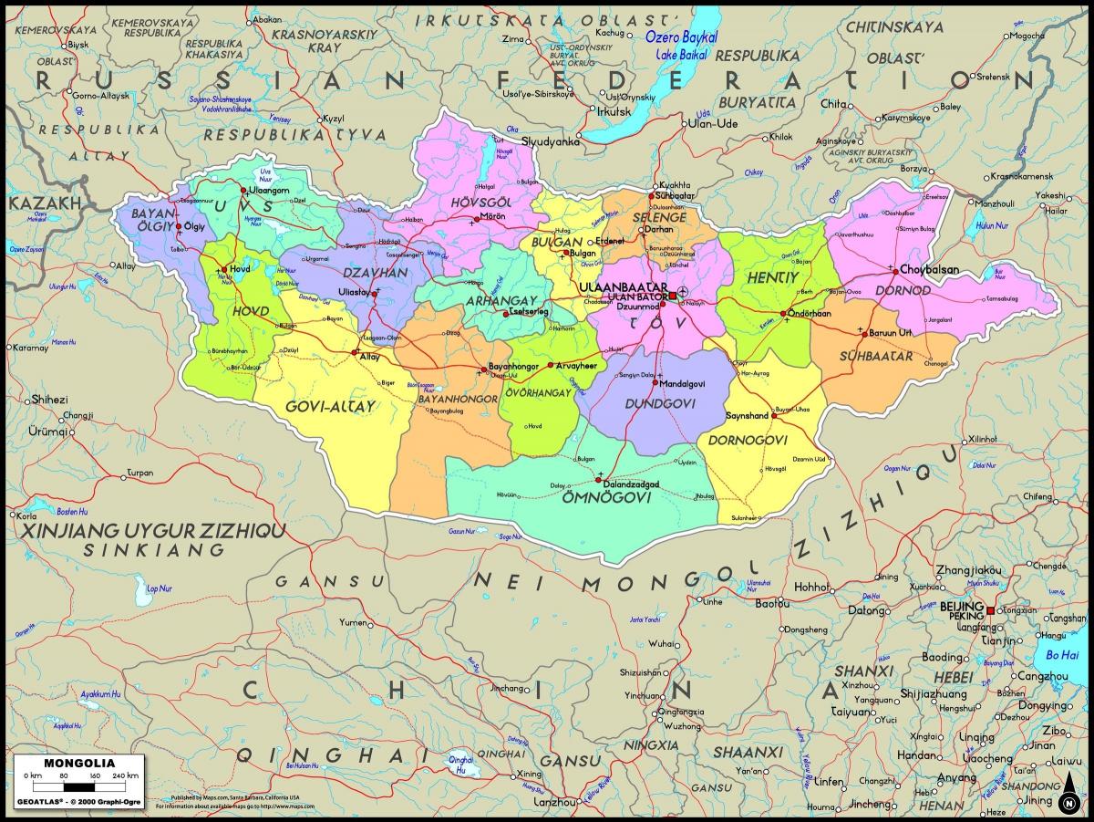 शारीरिक नक्शा मंगोलिया के