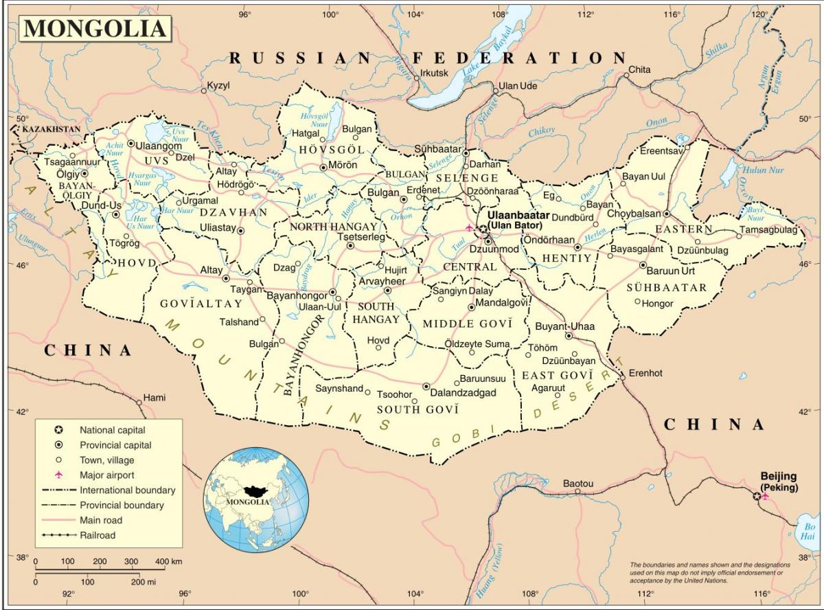 मंगोलिया देश का नक्शा