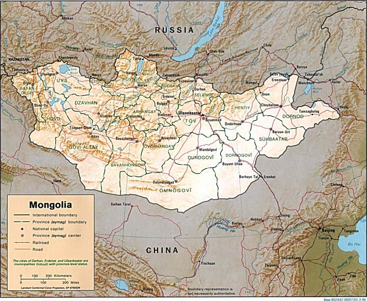 मंगोलिया भौगोलिक मानचित्र