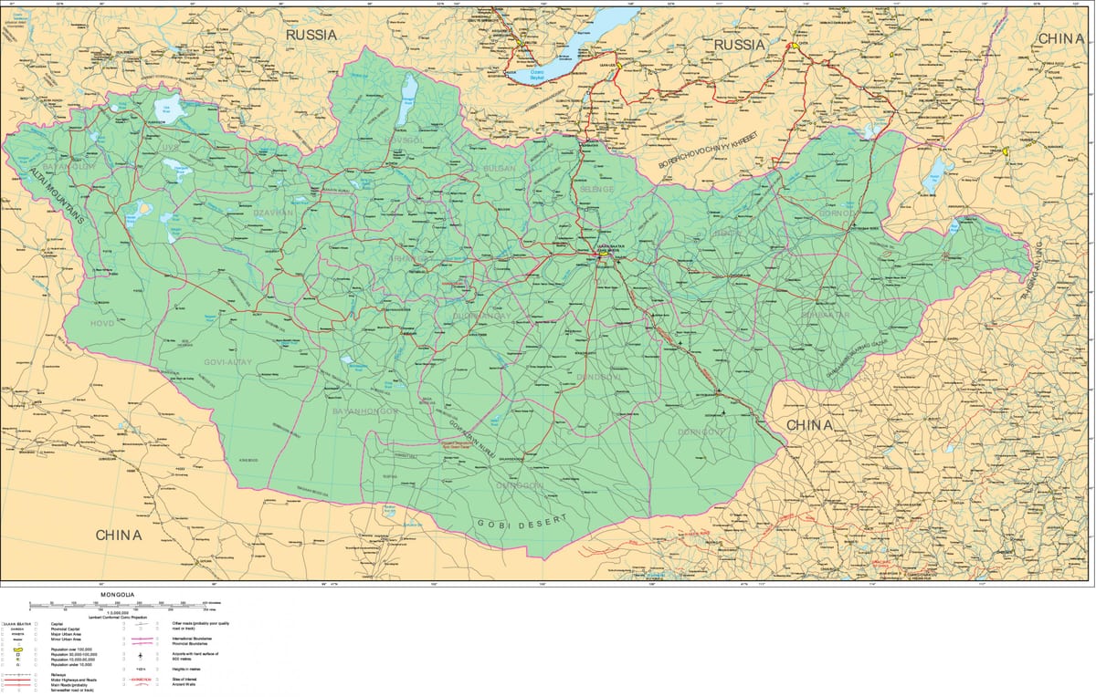 नक्शा मंगोलिया की सड़क