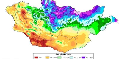 नक्शा मंगोलिया के जनसंख्या घनत्व